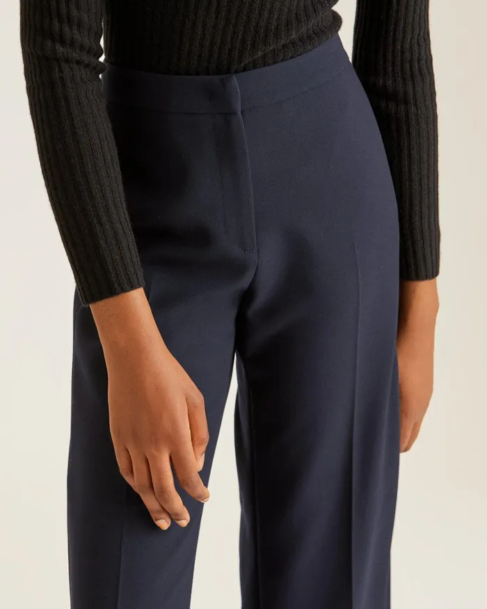 Jigsaw Trousers Women Modern Crepe Crop Straight Trouser Blue