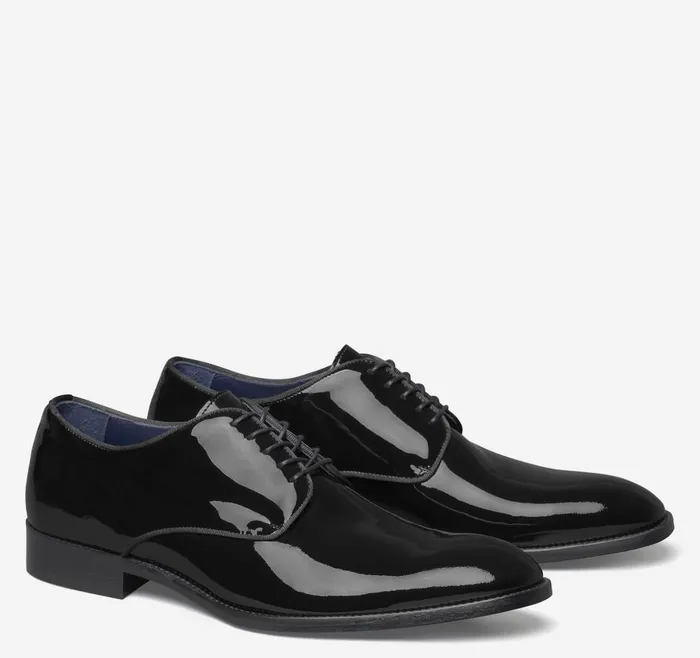 Johnston and Murphy Kinser Plain Toe Black Italian Patent Calfskin Men Dress Classics