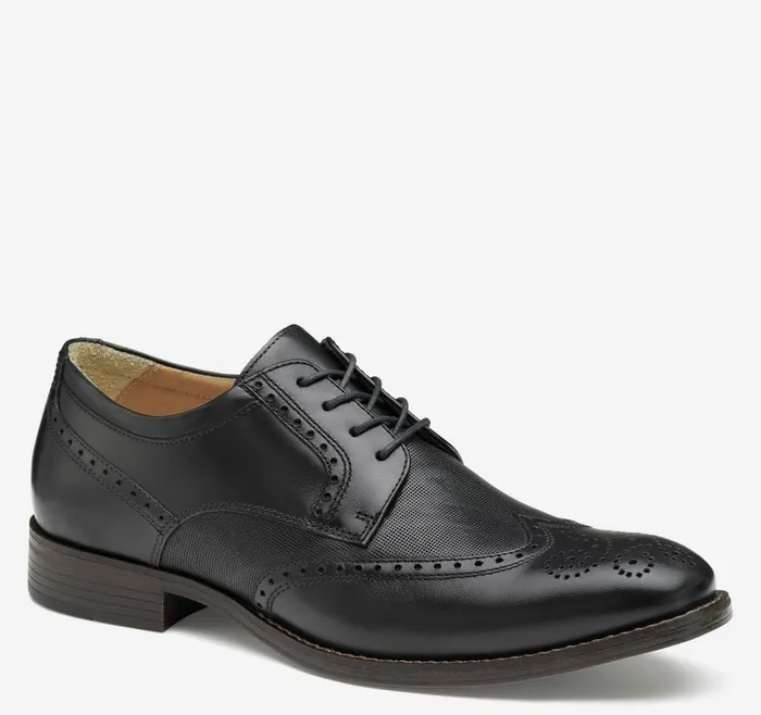 Johnston and Murphy Lewis Embossed Wingtip Black Full Grain Men Dress Classics