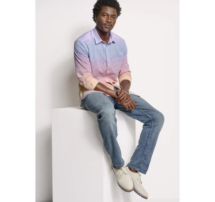 Johnston and Murphy Washed LinenBlend Shirt Blue Multi Ombre Men Shirts