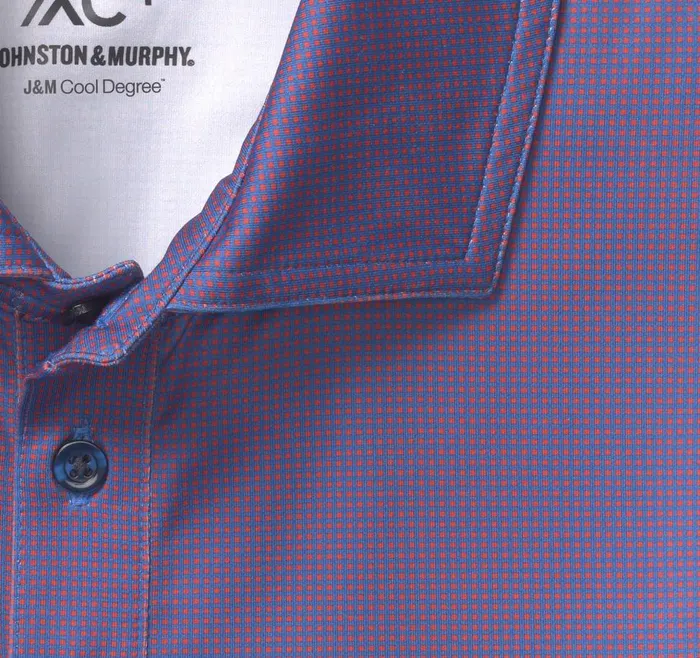 Johnston and Murphy XC4 Performance Gingham Polo Cool Degree Rednavy Mini Gingham Men Polos and Tees
