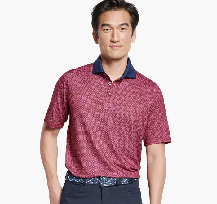 Johnston and Murphy XC4 Performance Print Polo Cool Degree Red Medallion Men Polos and Tees Johnston and Murphy XC4 Performance Print Polo Cool Degree Red Medallion Men Polos and Tees