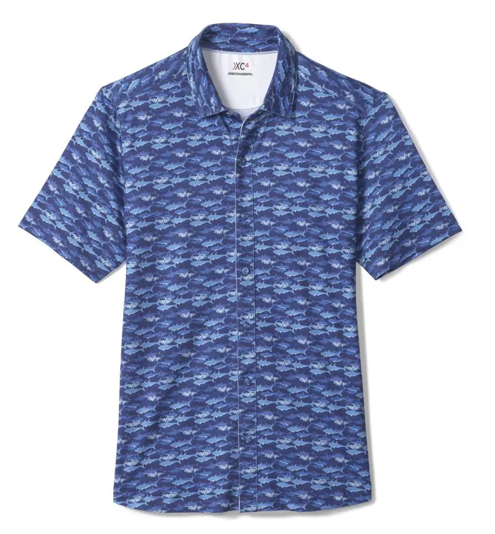 Johnston and Murphy XC4 Performance Shirt Navy Shark Men ShortSleeve Shirts