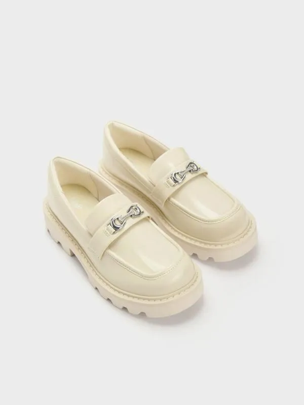 Kids Girls039 Metallic Accent Chunky Loafers 8211 Chalk CHARLES and KEITH Shoes