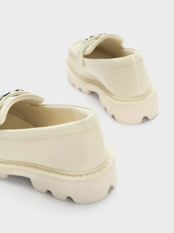 Kids Girls039 Metallic Accent Chunky Loafers 8211 Chalk CHARLES and KEITH Shoes