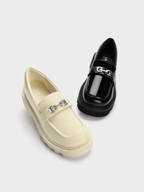 Kids Girls039 Metallic Accent Chunky Loafers 8211 Chalk CHARLES and KEITH Shoes