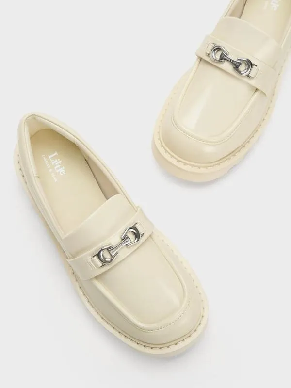 Kids Girls039 Metallic Accent Chunky Loafers 8211 Chalk CHARLES and KEITH Shoes