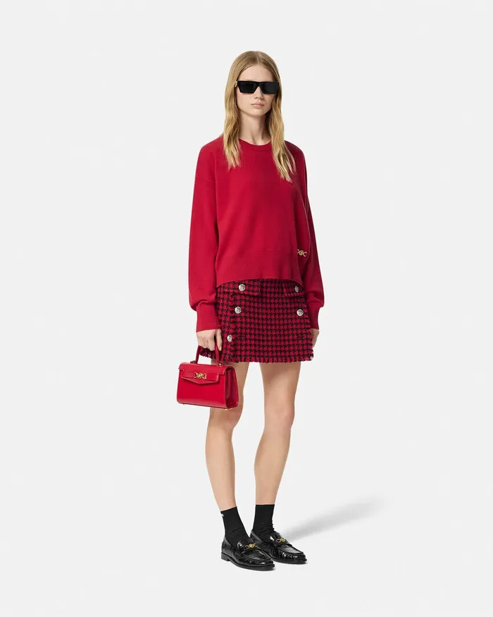 Knitwear Women Versace CashmereBlend Knit Boxy Sweater Red
