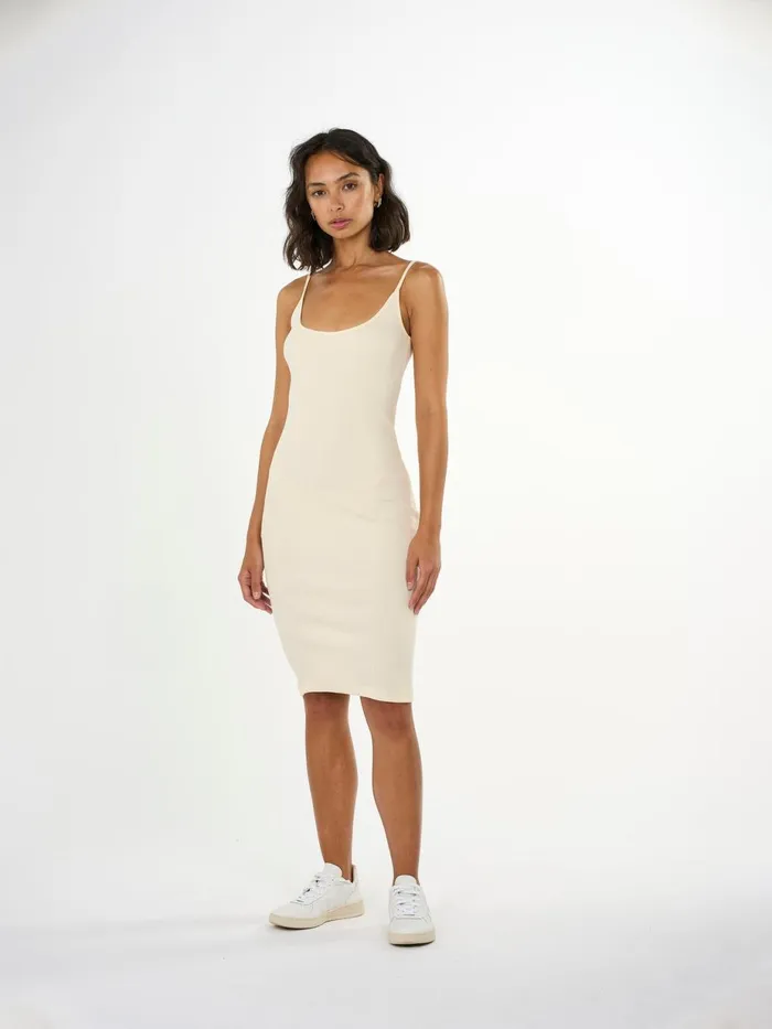 KnowledgeCotton Apparel Dresses And Skirts Jersey Rib Strap Dress Buttercream 8211 Women