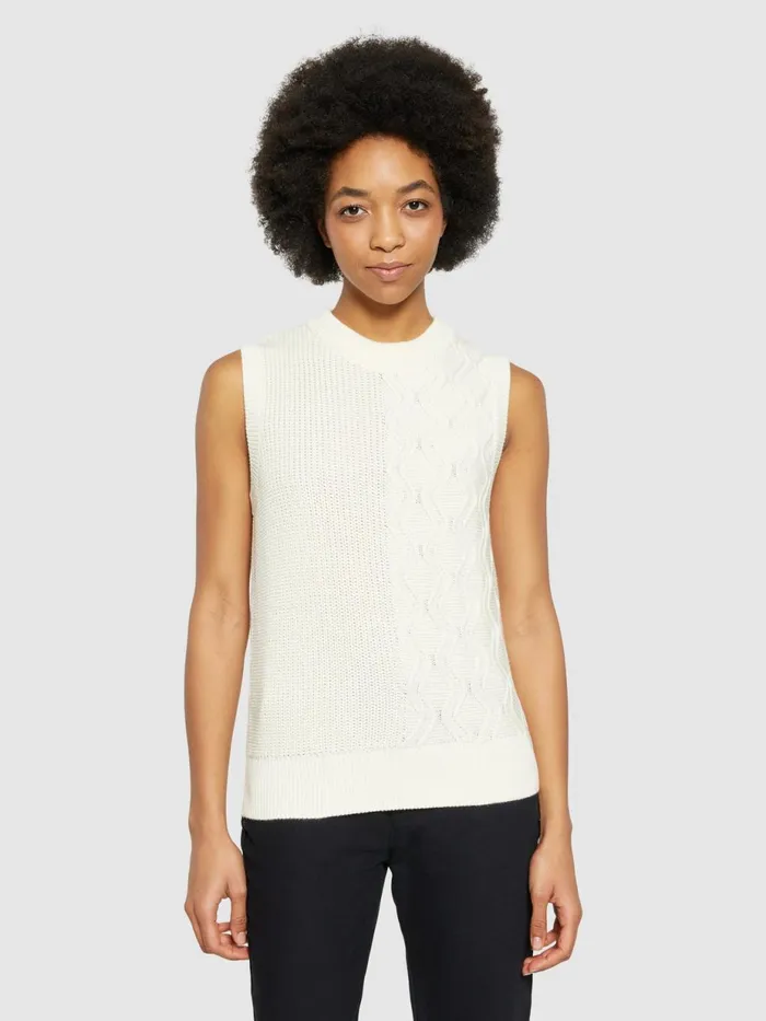 KnowledgeCotton Apparel Knits Cotton Cable Crew Neck Vest Regenerative Organic Certified 8211 Women