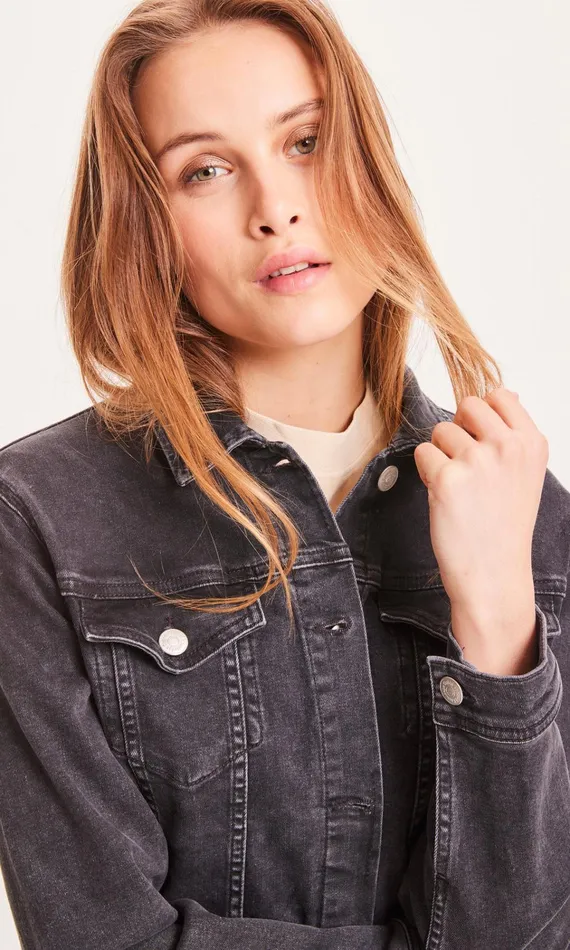 KnowledgeCotton Apparel Overshirts HANA Rinse Black Denim Jacket Rinse Black 8211 Women