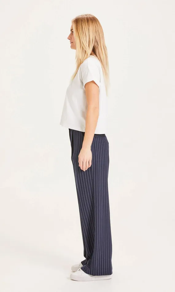 KnowledgeCotton Apparel Pants POSEY Pin Strip Wide Pants Total Eclipse 8211 Women KnowledgeCotton Apparel Pants POSEY Pin Strip Wide Pants Total Eclipse 8211 Women