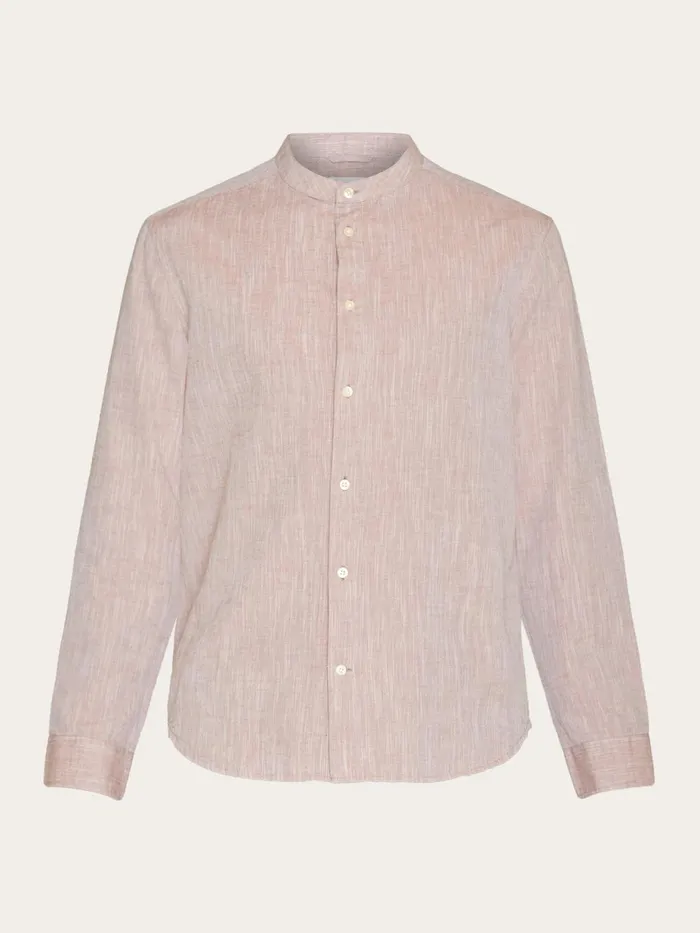 KnowledgeCotton Apparel Shirts Custom Fit Linen Stand Collar Shirt Chocolate Malt 8211 Men KnowledgeCotton Apparel Shirts Custom Fit Linen Stand Collar Shirt Chocolate Malt 8211 Men