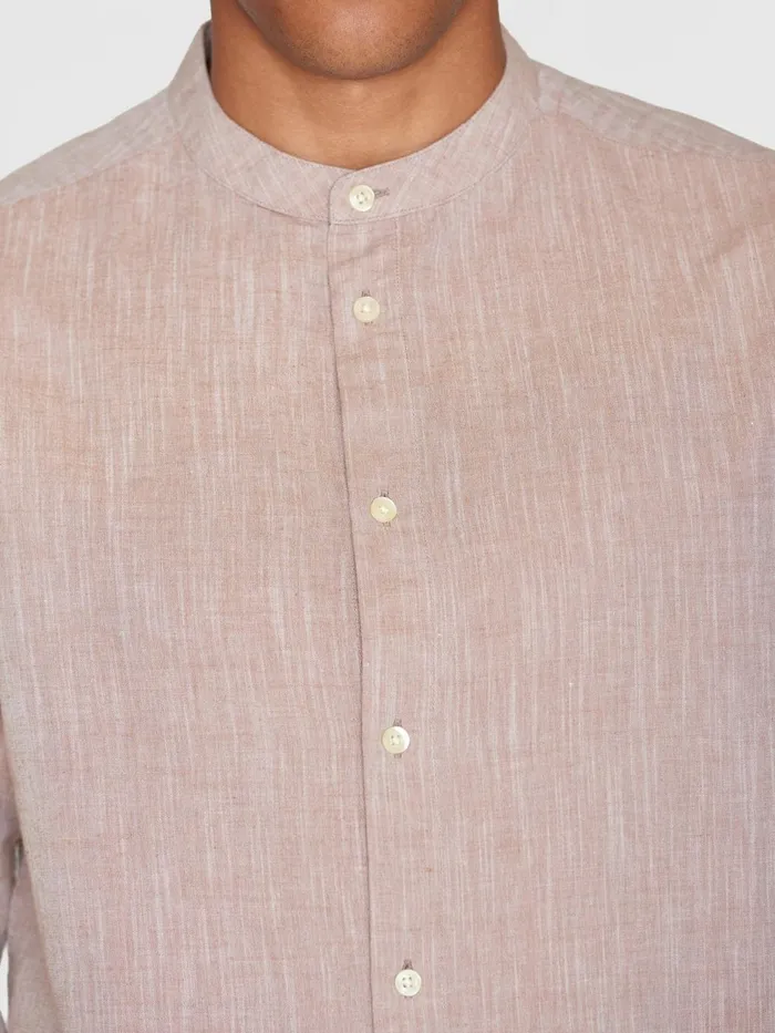 KnowledgeCotton Apparel Shirts Custom Fit Linen Stand Collar Shirt Chocolate Malt 8211 Men KnowledgeCotton Apparel Shirts Custom Fit Linen Stand Collar Shirt Chocolate Malt 8211 Men