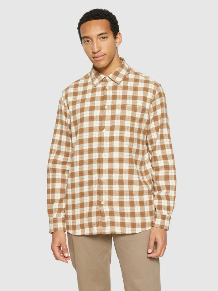 KnowledgeCotton Apparel Shirts Loose Fit Checkered Shirt Beige Check 8211 Men