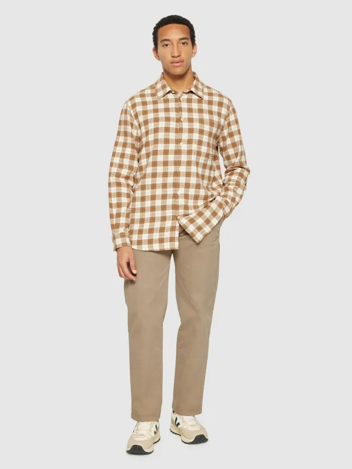 KnowledgeCotton Apparel Shirts Loose Fit Checkered Shirt Beige Check 8211 Men