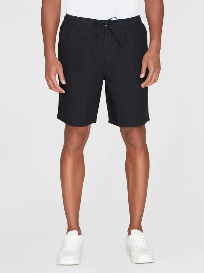 KnowledgeCotton Apparel Shorts Loose Linen Shorts Black Jet 8211 Men