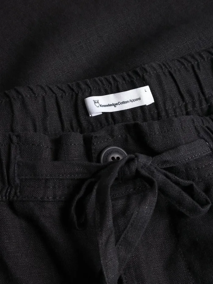 KnowledgeCotton Apparel Shorts Loose Linen Shorts Black Jet 8211 Men
