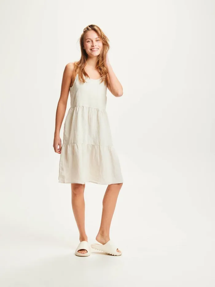 KnowledgeCotton Apparel Skirts And Dresses Natural Linen Strap Dress Light Feather Gray 8211 Women KnowledgeCotton Apparel Skirts And Dresses Natural Linen Strap Dress Light Feather Gray 8211 Women