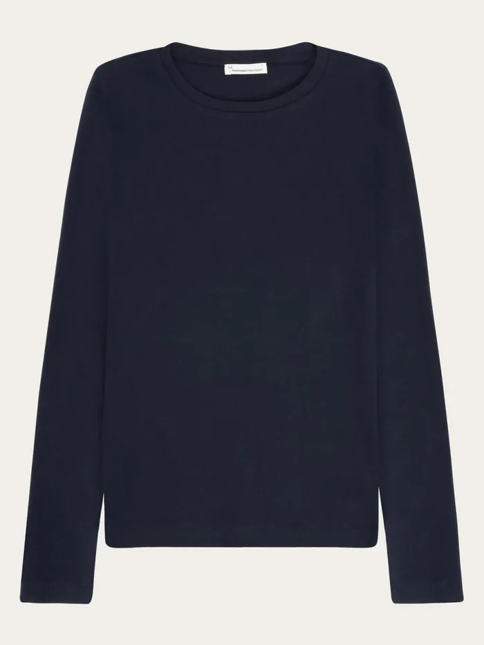 KnowledgeCotton Apparel TShirts And Tops Rib Scoop Neck Long Sleeved Night Sky 8211 Women