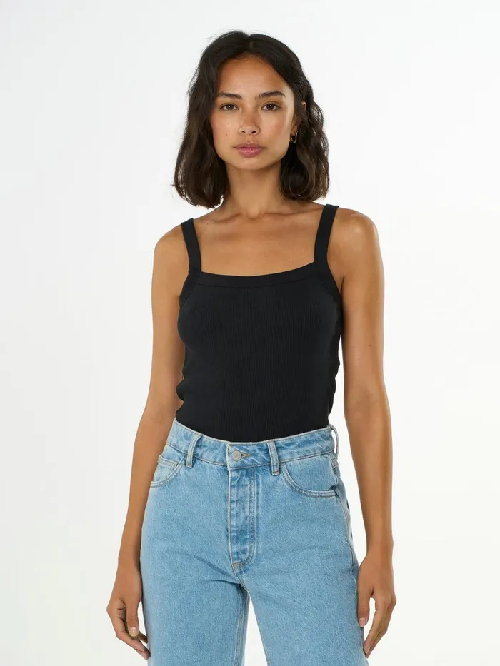 KnowledgeCotton Apparel TShirts And Tops Rib Strap Top Black Jet 8211 Women KnowledgeCotton Apparel TShirts And Tops Rib Strap Top Black Jet 8211 Women