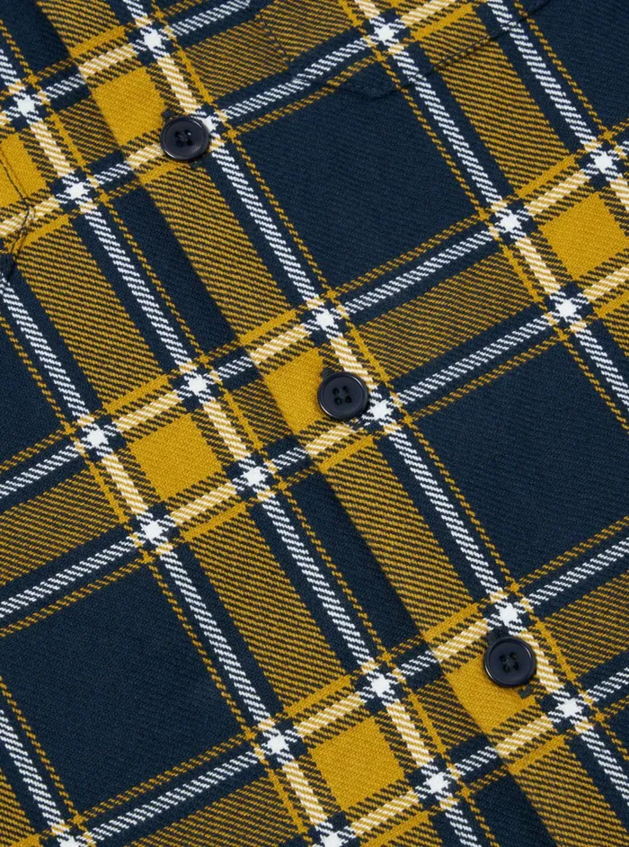 LS Utility Shirt In YellowNavy Twill Check Tartan Men Universal Works Overshirts