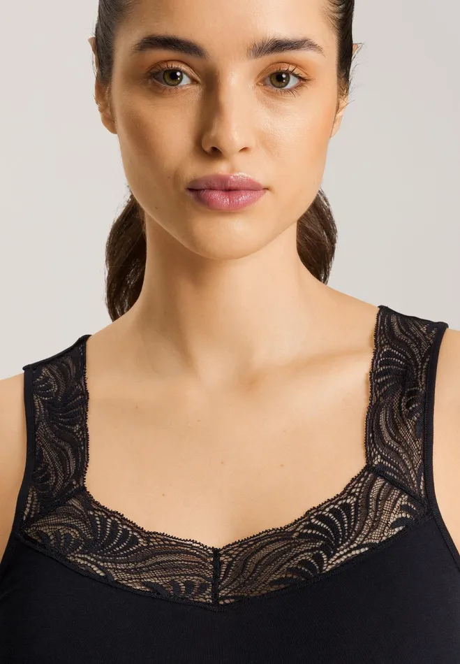 Lace Trim Cotton Tank Top Black Women HANRO Tank Tops