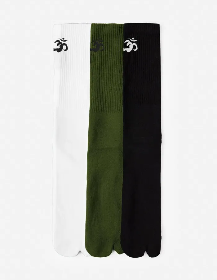 Maharishi Socks 1497 Om Temple Embroidered Sport Tabi Sock 3 Pack BlackOliveWhite 8211 Men