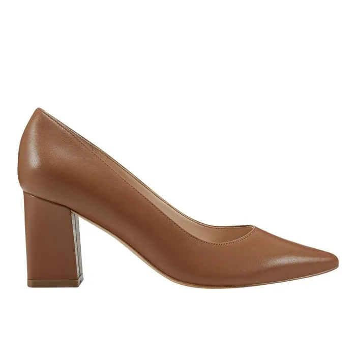 Marc Fisher Heels and Pumps Women Zala Block Heel Pointy Toe Pump Dark Natural Leather