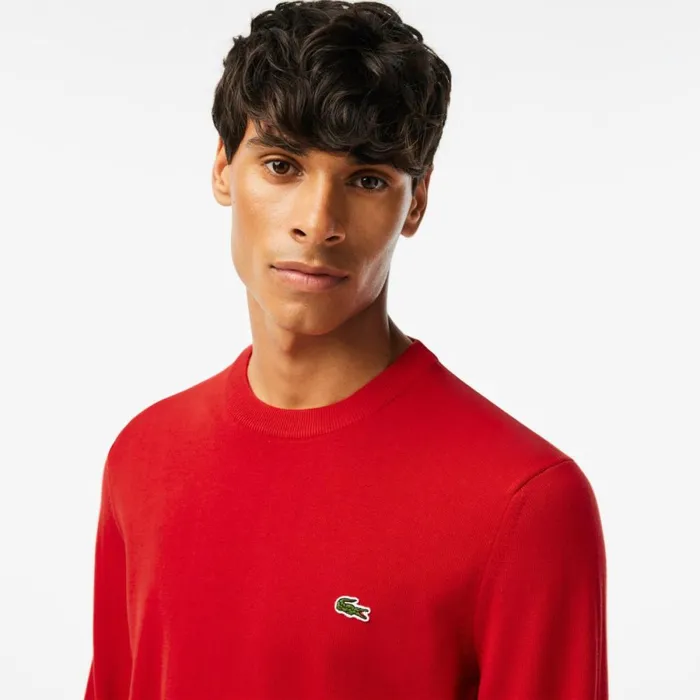 Matching Sets Men Lacoste Crew Neck Cotton Sweater Red 240
