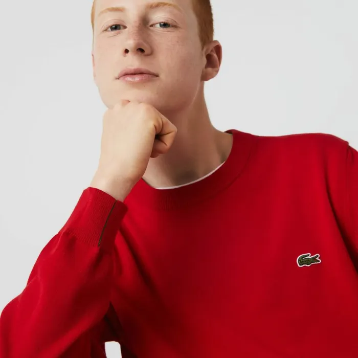 Matching Sets Men Lacoste Crew Neck Cotton Sweater Red 240
