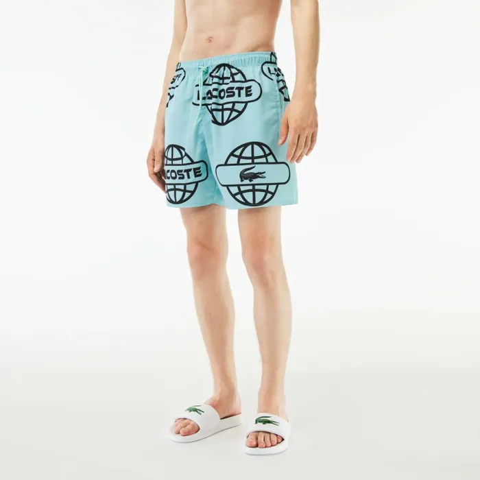 Matching Sets Men Lacoste Men039s Globe Print Swimsuit Light Green Black Ki4