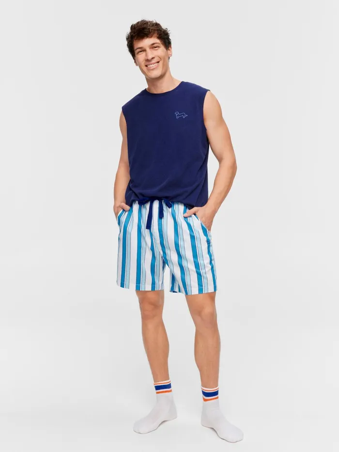 Men Blue Stripe Mid Short Multi Peter Alexander Shorts