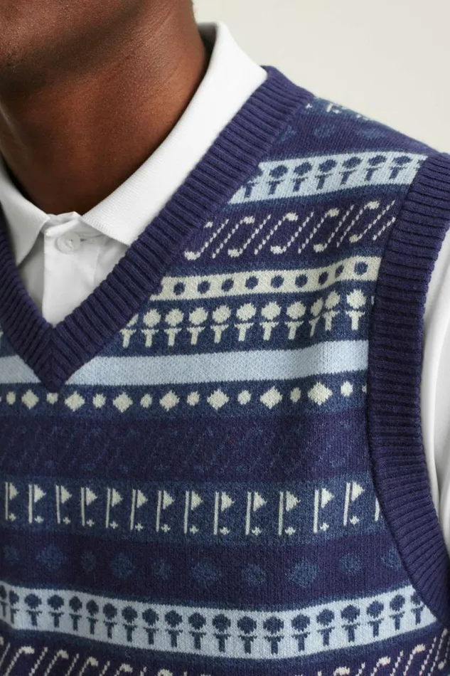 Men Cotton Cashmere Golf Sweater Vest Navy Fair Isle Bonobos Crew and VNeck Sweaters