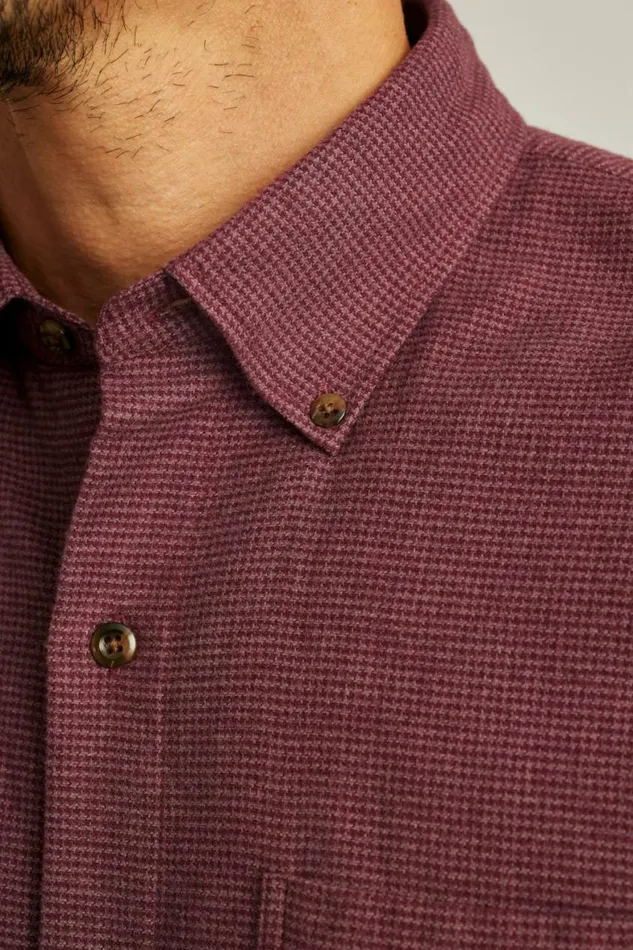 Men Everyday Lightweight Flannel Shirt Burgundy Micro Houndstooth Bonobos Overshirts