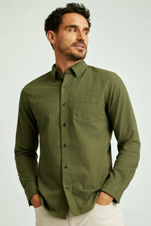 Men Everyday Lightweight Flannel Shirt Olive Forest Check Bonobos Overshirts