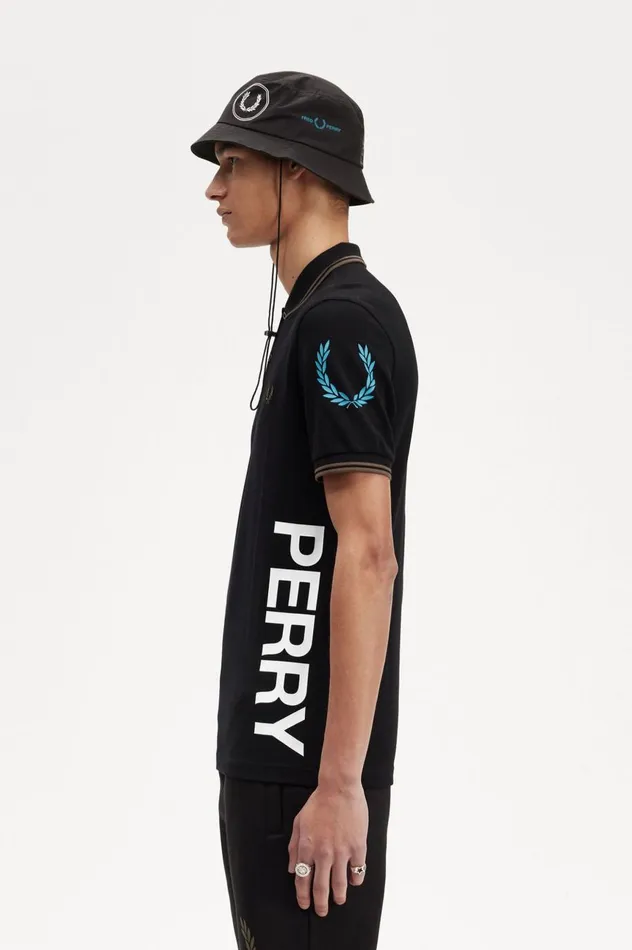 Men Graphic Branded Shirt Black Fred Perry Polo Shirts