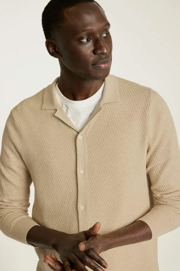 Men Hudson Long Sleeve Sweater Polo Cream Cotton Cashmere Diamond Bonobos Cardigans