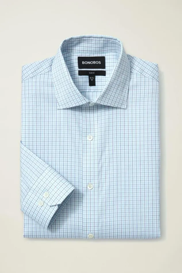 Men Jetsetter Stretch Dress Shirt Blue Alden Plaid Bonobos Business Casual Shirts