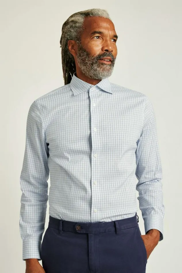 Men Jetsetter Stretch Dress Shirt Blue Burney Plaid Bonobos Business Casual Shirts