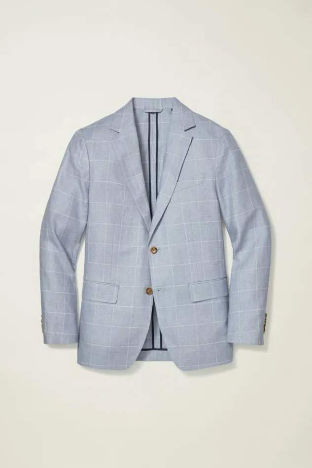 Men Jetsetter Unconstructed Blazer Light Blue Windowpane Bonobos Blazers and Sport Coats