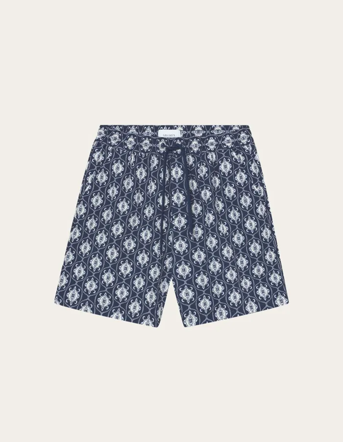 Men Ornament AOP Swim Shorts 8211 Dark NavyLight Blue Les Deux Shorts
