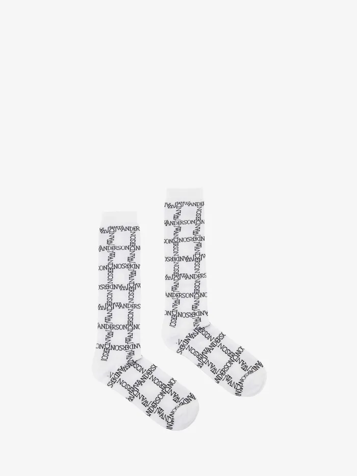 Men OTHER ACCESSORIES JW Anderson LONG SOCKS WITH LOGO GRID Whiteblack