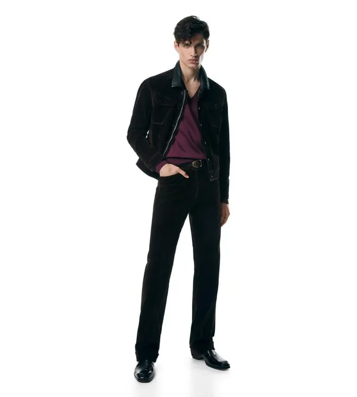 Men Outerwear Tom Ford Compact Light Velvet Western Jacket Military Green Men Outerwear Tom Ford Compact Light Velvet Western Jacket Military Green