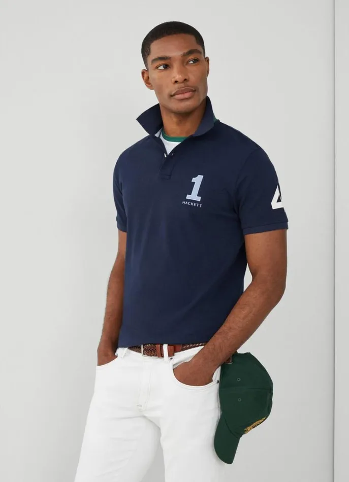 Men Polo Shirts Hackett London Classic Fit Heritage Piqu Polo Navy