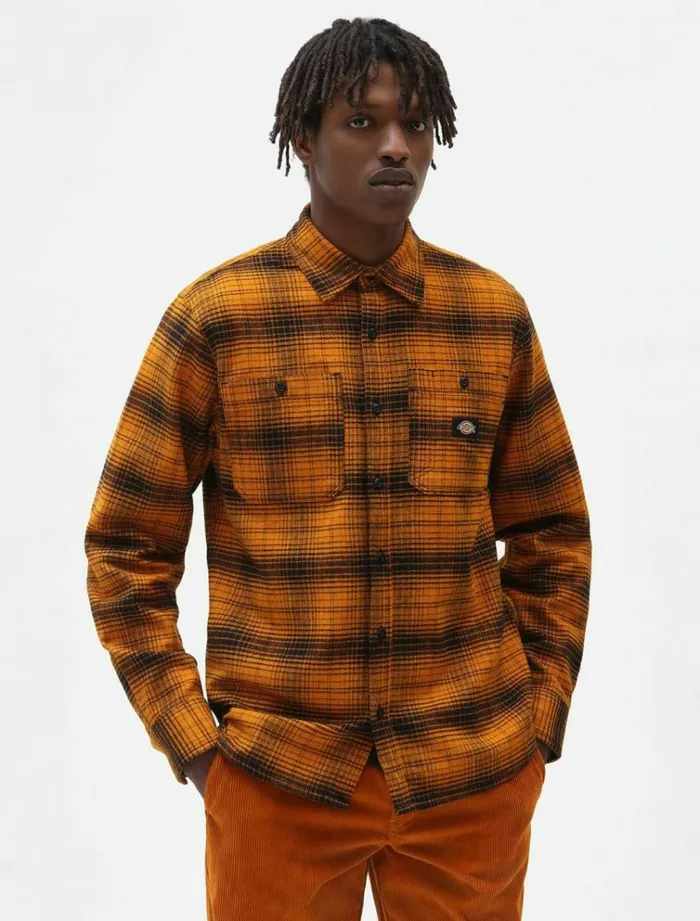 Men Shirts Dickies Evansville Long Sleeve Shirt Pumpk Spice