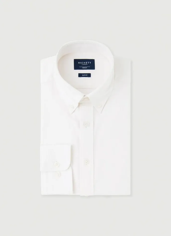 Men Shirts Hackett London Slim Fit Herringbone Shirt White