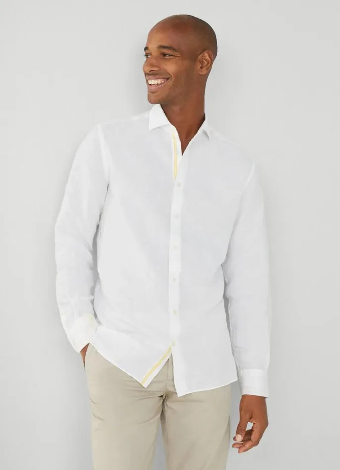 Men Shirts Hackett London Slim Fit Plain Shirt Whiteyelow
