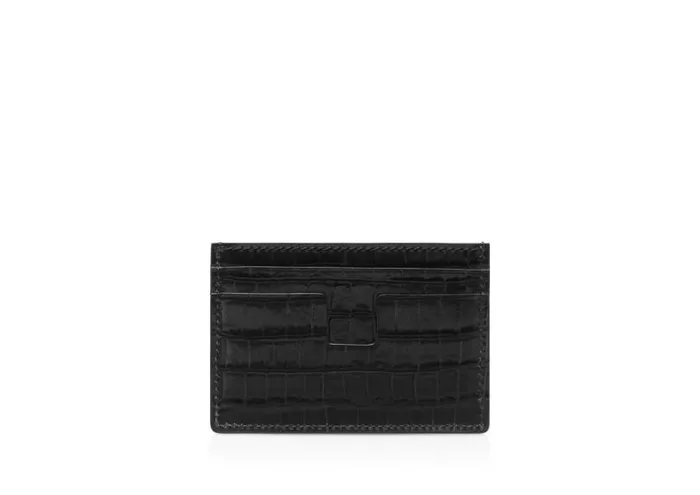 Men Small Leather Goods Tom Ford Glossy Printed Croc Classic Cardholder Black