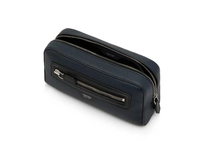 Men Small Leather Goods Tom Ford Grain Leather Smart Wash Bag Midnight Blue Black